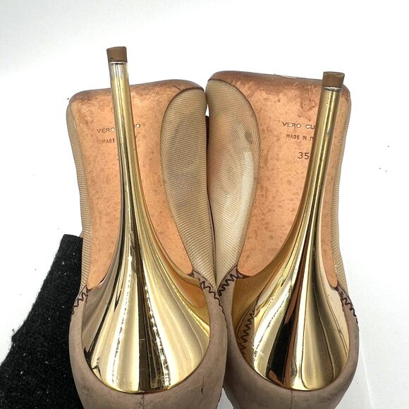 Giuseppe Zanotti Nude Suede Mesh Gold Cap Toe Stiletto Heels Pumps w Dust Bag 35 - Picture 6 of 9